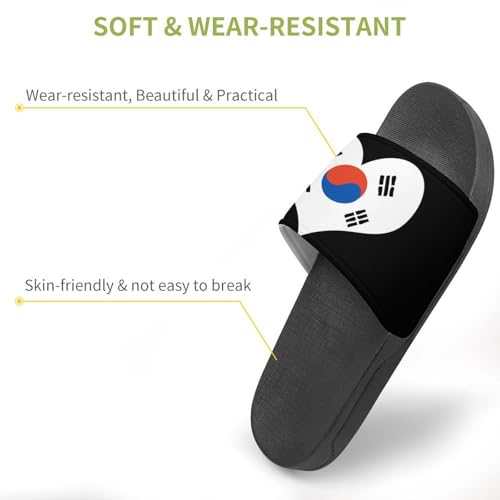 Flag of South Korea Heart Men's Bathroom Slippers Shower Indoor Home Beach Outdoor Shoes for Women3