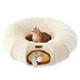 ZOMISIA Cat Tunnel Bed for Indoor Cats, Cute Cat Donut Toy Tunnel for Small Large Cats, Peekaboo Pet Cave Play Tunnel Toys for Kitten/Rabbit,Beige