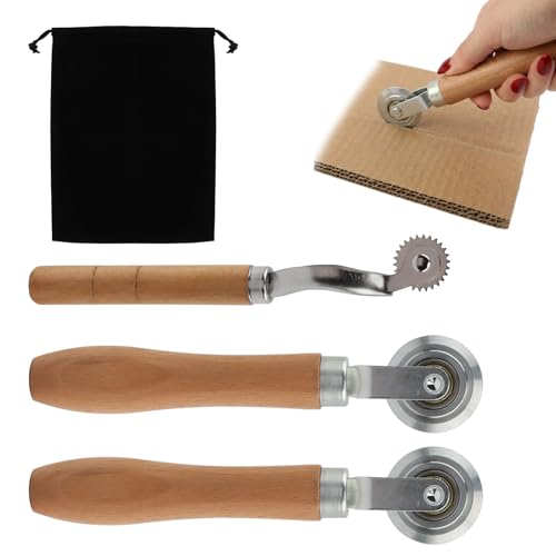 Adjustable Pressure Creasing & Scoring Tool Kit – 17×3.7cm Creasing Wheels(0.5/1.2cm), 15×2cm Scoring Wheel and Flocked Storage Bag for Paper Crafts & Cardboard Box Assembly(Color:as Shown)