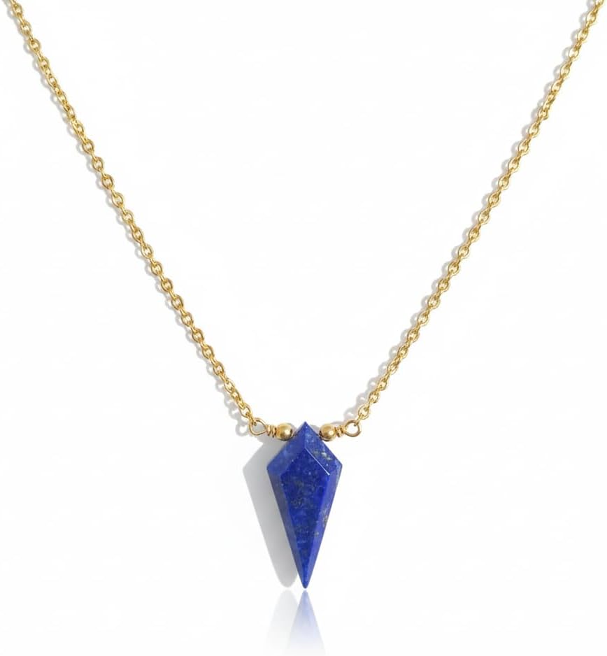 Natural Gemstone Kite Necklace for Women | German Silver Pendant Jewelry | Dainty 16+2 Inch Healing Crystal Gift for Her (Lapis Lazuli)