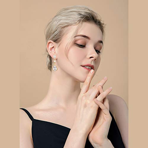 Teardrop Dangle Earrings for Wedding - Sparkly Sterling Silver Cubic Zirconia Crystal Rhinestone Drop Earrings Pierced Austrian Style Hypoallergenic Earrings Womens Bridal Jewelry2