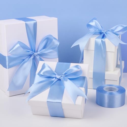 Image of Mauproy 1-1 /2 Inch Wide Sky Blue Satin Ribbon, 50 Yards Solid Polyester Fabric Ribbon for Roses Making, Gift Wrapping, Flower Bouquets, Wedding Decorations, Handmade Crafts
