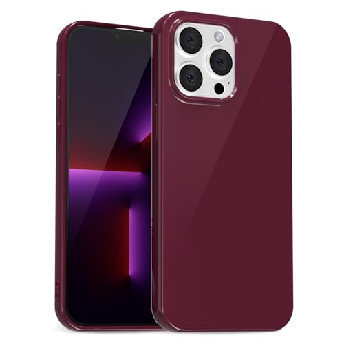 uvcoat for iPhone 13 Pro Case Silicone, Glossy Cute Jelly Soft Rubber Gel Protective Plastic Phone Case, Thin Ultra Slim Plain Solid Color Cover for Women, Burgundy Maroon