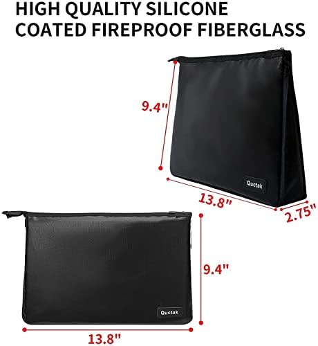 Expandable Fireproof Document Bag 14x10 Inches, Hodufy Money Bags (2000), Fireproof Bag with Waterproof Zipper for Valuables, A4 Documents, Jewelry, Passports, Tablets (Black)
