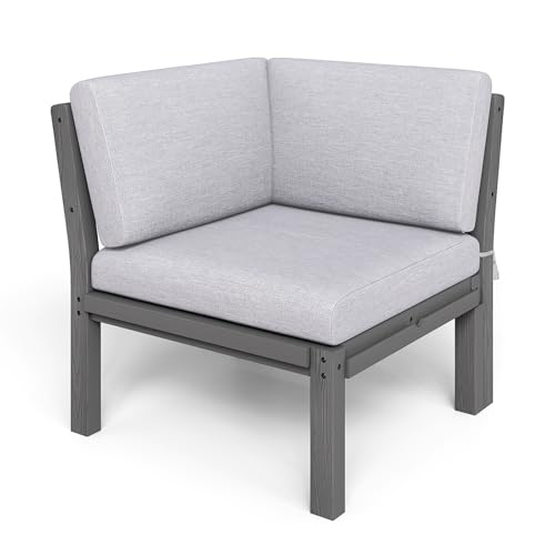 Image of Modular Outdoor Patio Furniture Corner Seat, HIPS All-Weather Outdoor Sectional Sofa with High-Density Thick Cushions, Easy Side Interlock, Patio Seat for Backyard, Balcony, Deck (Grey)