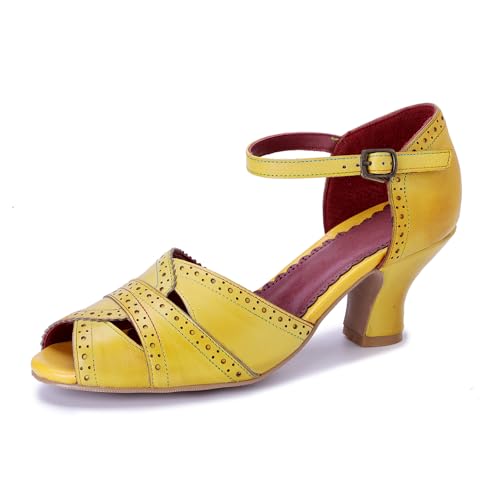 CrazycatZ Vintage Mary Jane Oxford Pumps, Two-Tone Lace and Leather, Block Heel,3