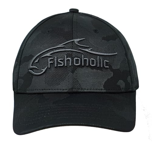 Fishoholic Flexfit - Gorra de pesca de béisbol, logotipo bordado, semiajustada, tallas S/M y L/XL, regalo para entusiastas de la pesca