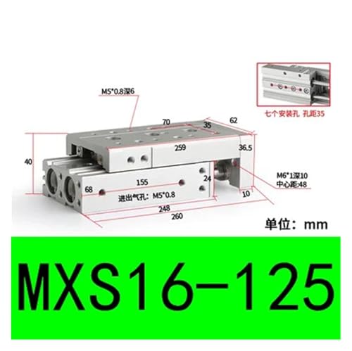 Cylindre pneumatique MXS16 double piston à course réglable de 10-125