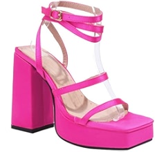 TNXZ Platform High Chunky Heels for Women Square Toe Heeled