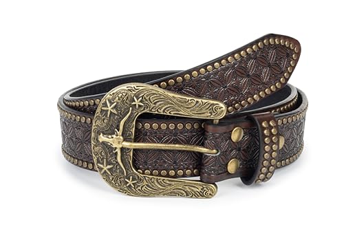 Image of Western-Leather-Belts-Women Vintage Waist-Belts with Hollow Out Flower