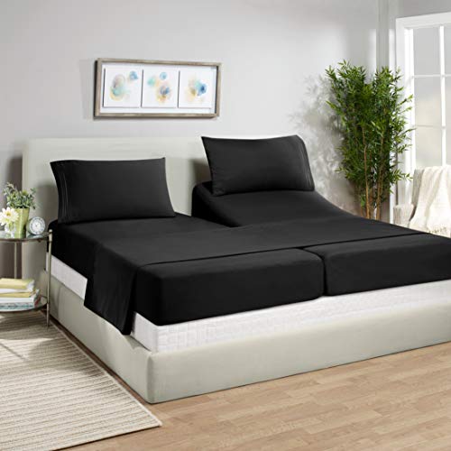 Empyrean Split King Sheets Set - 4 PC Super Soft Split King Bed Sheets - Double Brushed Microfiber Split King Sheets - Hotel Luxury Black Bed Sheets Split King Size
