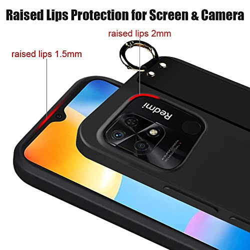 Case For Xiaomi Redmi 10C 4G Phone Case,Wrist Strap Stand Bracelet Case With Tempered Glass Screen Protector Silicone Shockproof Protective Cover Wristband Phone Case For Xiaomi Redmi 10C 4G - Black #TOP2