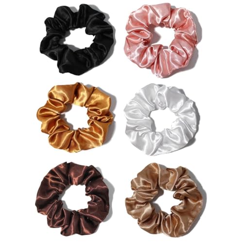 6 pcs Chouchous Élastiques à Cheveux en Satin, Chouchou Scrunchie avec Couleur Différente, Élastiques épais, Souples Bandeaux Liens Cordes Bandeaux