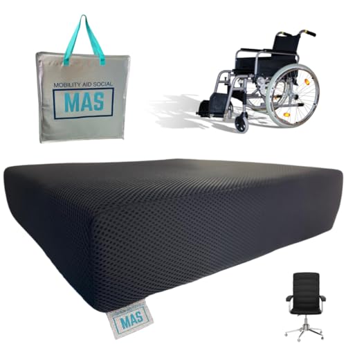 MAS Mobility Cojín Antiescaras 10CM Grosor 100% Viscoelástica para Silla de Ruedas, Silla y Sillón - Marca Española con Funda (Negro)
