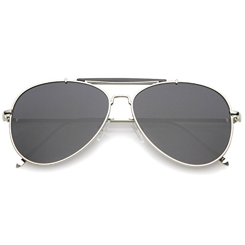 zeroUV Classic Metal Double Nose Bridge Slim Temple Super Flat Lens Aviator Sunglasses 57mm