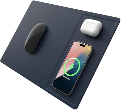 POUT H3 PRO Dual Qi Wireless Charging Mouse Pad Dual Fast Wireless Chargers for Smartphones and Earbuds Smooth Surface with Anti-Slip Base for Home and Office Use Frost Blue