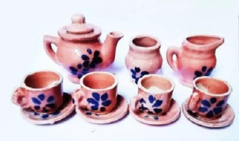 SHRIYAM CRAFTS Ceramic Kids Toys Kids Tea Set/Tea Cups Set with Saucers for Children DIY Kitchen Ceramic Tea Set for Kids (Brown)-image-37