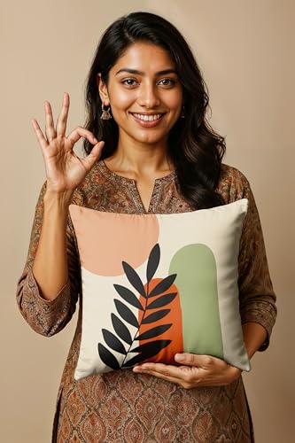 Image of Ultimate Trends Digital Printed Soft Cotton Feel Polyester Decorative Cushion Cover, Modern Eligent Designs, Heavy Long Life Fabric,12 inch X 12 inch Set of 5,Off White Red