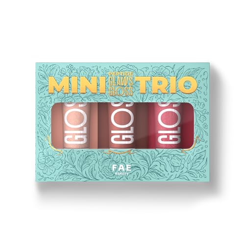 Image of FAE Beauty Mini Peptide Lip Gloss Trio - Festive Edition | With Passionfruit Oil & Argireline to Smoothen, Even, and Soften Lips | Non Sticky | Hydrating | Vegan | Shades - Stunning | Slaying | Popping