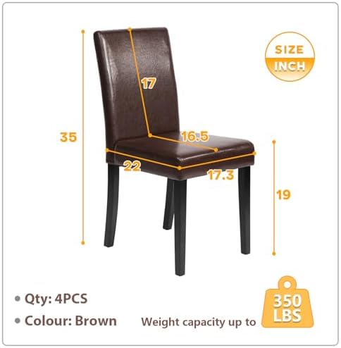 FDW Dining Chairs Dining Room Chairs Parsons Set of 4 Dining Side Chairs for Home Kitchen Living Room (Brown) - 2