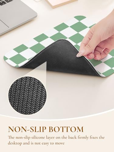 Image of Square Cute Checkered Mouse Pad with Stitched Edge, Premium Waterproof Cloth Aesthetic Small Plaid Mouse Mat, Non-Slip Rubber Base Funny Mousepad Desk Accessories,Checkerd Green White