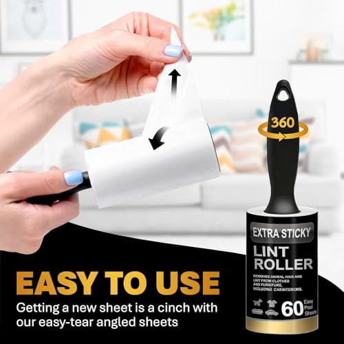 Image of 10 PCS Lint Roller 2 Handle + 8 Roll Refill Sticky Lint Remover Roller for Clothes Easy-Tear Pet Fur Dog Hair Remover Sheet Brush for Woolen Clothes, Sofa, Furniture, Sweater, Dust & Dirt 600 Sheet