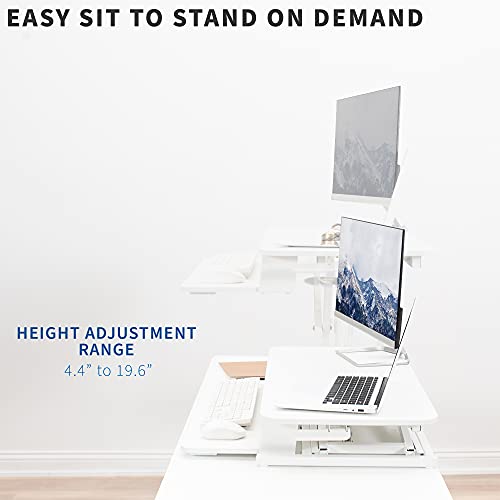 Vivo Height Adjustable 32 Inch Stand Up Desk Converter, Quick Sit To Stand Tabletop Dual Monitor Riser Workstation, White, Desk-V000Sw #TOP2
