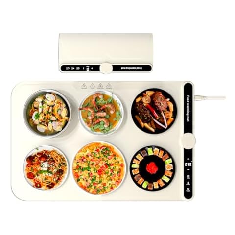 Electric Warming Tray, Roll Up Portable Food Warming Mat, Surface Heating & 3 Settings Silicone Food Warmers for Parties, Buffets, Countertop, Family Gatherings, Everyday Use, 15.7x4.7inch（Beige） Cover