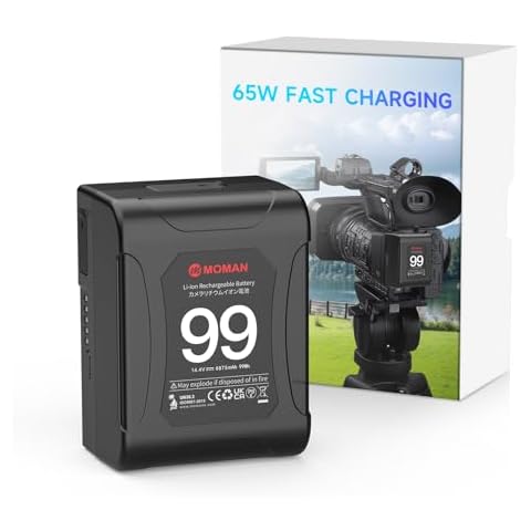 Moman V-Mount Battery, Power 99 Camera bettert Mini V Lock Batterys 99Wh 15A Up to 200WDraw with Dual D-Tap&65W USB-C Outputs for Camcorder Blackmagic BMPCC 4k/6k Camera LED Light Monitor Cover