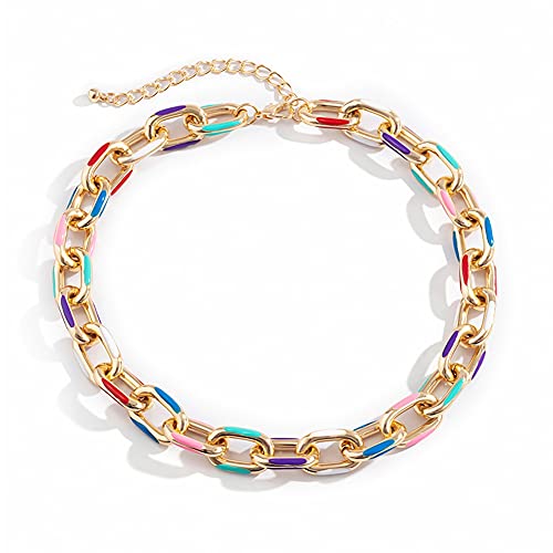 DFWY Collier Ras de Cou À Grosse Chaîne Cubaine pour Femme, Géométrique Exagéré Épais Gros Maillons Chaîne de Clavicule, Collier en Métal Gothique Punk Coloré Bijoux de Déclaration (Color : Gold) Cover