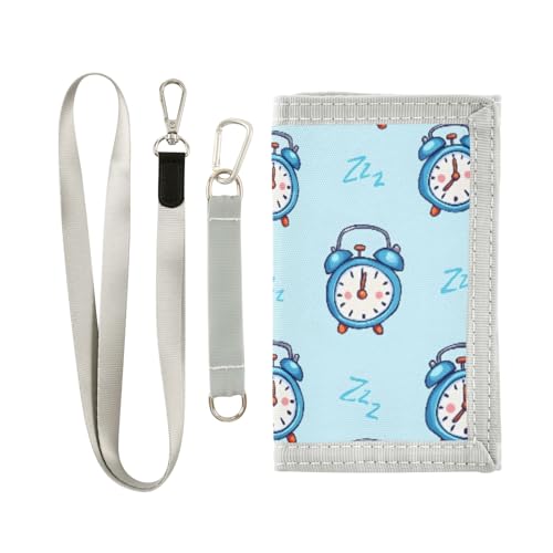 Kids Wallets for Boys Girls Toddler Trifold Wallet Children Small Blue Alarm Clock with Zipper Coin Pocket