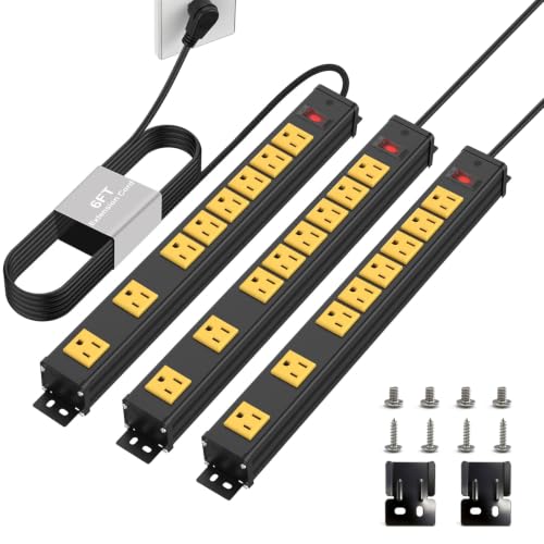Image of 8 Outlets Long Metal Power Strip, 6FT 14AWG Cord (Pack of 3)