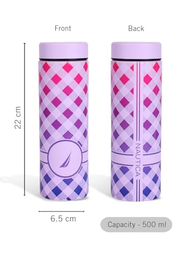 Image of NAUTICA Premium Leak-Proof Insulated Water Bottle - 1pc (Stern)| 500ml | Stainless Steel Flask with 24 Hours Temperature Retention | Ideal for Travel, Gym, Office Use Titanium Printed-Violet /Blue