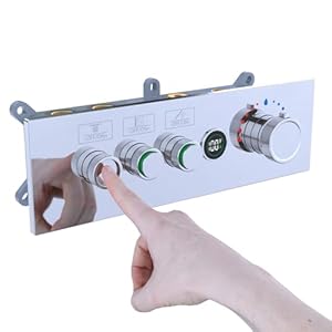 Temperature Display Shower Mixer Valve, 3 Way Push-Button Shower Diverter with Independent Volume Control, Chrome