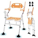 Foldable Shower Chair for Inside Shower Folding Shower Chair with Arms and Back Shower Seat Cutout for Private Washing for Elderly Pregnant Disabled 6 Height Adjustable Weight Capacity 440lbs