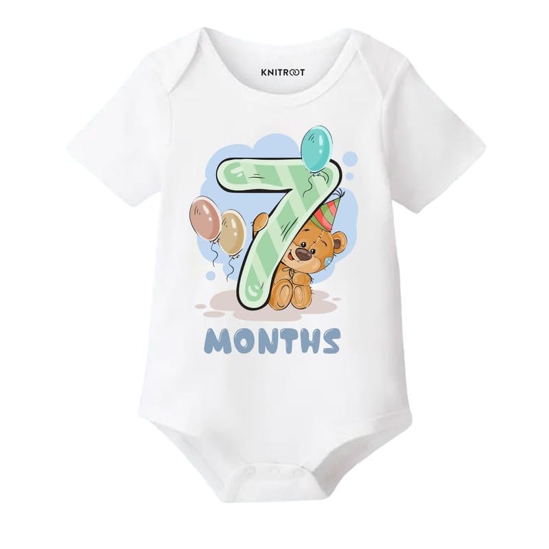 Image of Knitroot Monthly Birthday Teddy Special, Newborn Baby Half Sleeve Unisex Romper, Onesies, Sleepsuit, Body Suit, Envelope Neck, 1 to 12 Months Print, 0-12 Months, Infant Cloth for Boys & Girls