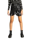  Only Jupe courte en simili cuir avec volants et ceinture en vie., Nero, L