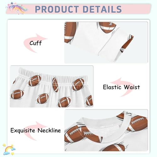 Pajama Sets Long Sleeve American Football Cartoon Pattern Soft Comfy Sleepwear 2 Piece PJS 3-8T4