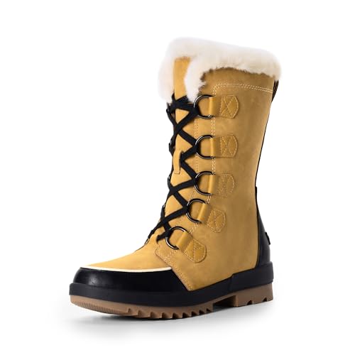 DREAM PAIRS Snow Winter Boots for Women Resistant Warm Mid-Calf Boots Faux Fur Lined Lace Up Anti-slip Outdoor Hiking Booties,Size 8,CHESTNUT/BLACK,SDSB2415W