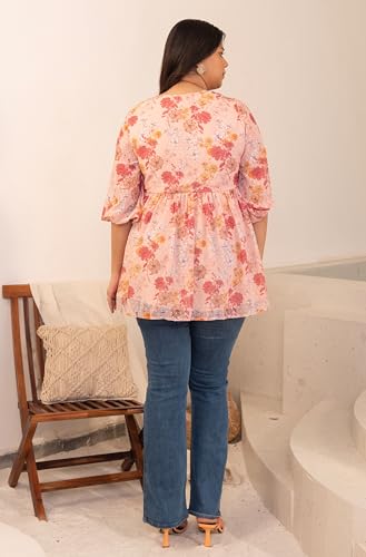 Image of XL Love by Janasya Women's Dobby Georgette Floral Ruched Top