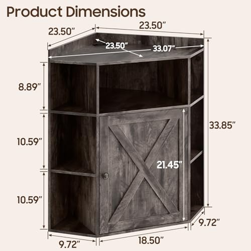 Image of Halitaa Corner Storage Cabinet, Farmhouse Corner Bookshelf with Storage 6-Cubby Wooden Cabinet with USB Ports and Outlets Industrial Organizer for Small Space, Study, Playroom, Living Room