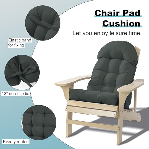 Image of Adirondack Chair Cushion, Rocking Chair Cushion 44x19.4x4 inch, High Back Patio Cushions of Upper and Lower with Ties, Sunscreen and Fade-Resistant (Dark Grey, 2)