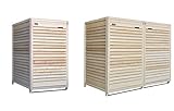FASSUNGSVERMÖGEN: für Mülltonnen von 120L bis 240 L, Maße für 1 Tonne: H 114 cm x B 67 cm x T 77 cm ca. Maße für 2 Tonnen:. H 114 cm x B 133 cm x T 77 cm. Maße für 3 Tonnen. Sie bekommen eine doppelte und eine einzelne für 3 Tonnen insgesamt. Sie können Ihre Mülltonnenbox beliebig erweitern, in dem Sie die Boxen kombinieren.