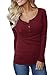 Remikstyt Womens Long Sleeve Henley Shirts Ribbed Button Down Casual Tunic Tops Burgundy