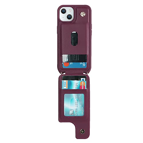 Image of for iPhone 14 Case with Card Holder and Strap for Women,Crossbody Lanyard,RFID Blocking,Stand Ring Kickstand,Snap Clasp,Phone Wallet Cases 6.1 inch(Wine Red)