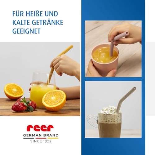 reer Silikonstrohhalme für Kleinkinder und Kinder | Ab 24 Monaten | Set aus 4 Strohhalmen in bunten Farben | Inklusive praktischer Reinigungsbürste
