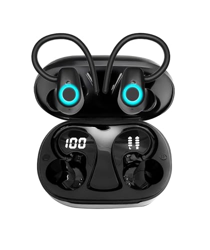 Wireless Earbuds with Mic, Bluetooth 5.3 Headphones, Earphones, IP7 Waterproof Ear Hooks, ENC Noise Cancelling, Stereo Sound, USB-C Charging,Secure Fit For Sports And Workouts