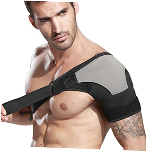 UTHCLO Djustable Shoulder Support Pad Brace for Shoulder Wrap Compression Sleeve for Outdoor Sports (black Grey Left)