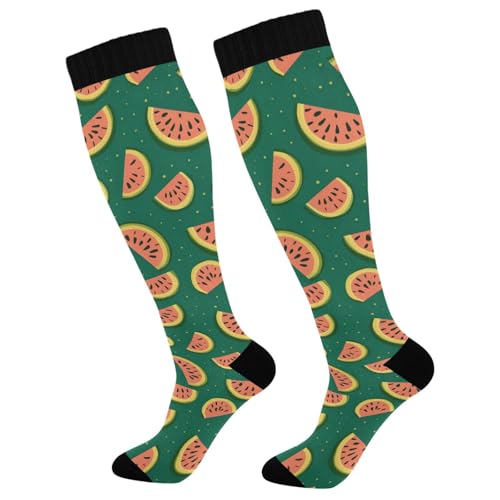 MFTJYO Watermelon Fruit Green Compression Socks for Women Men Circulation Long Knee High Socks for Athletic Sports Running