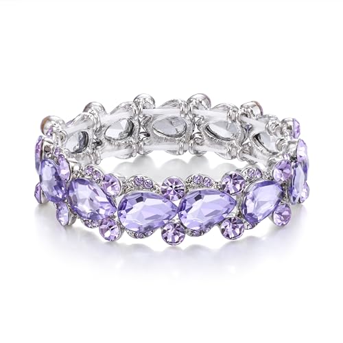 Flyonce Women's Austrian Crystal Wedding Bridal Floral Tear Drop Elastic Stretch Bracelet